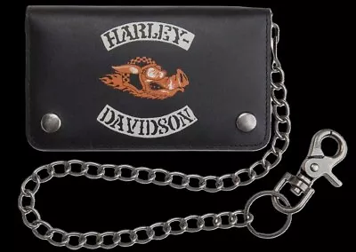 HARLEY DAVIDSON Hog-Wild Biker Wallet With Chain Black Leather • $27.99