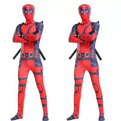 Kids Deadpool Cosplay Costume Mask Boys Superhero Bodysuit Party Fancy Dress • $49.49