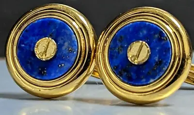 Dunhill Cufflinks Lapis Lazuli Blue & Gold Color Metal Top Round Shape Gemstone • $89