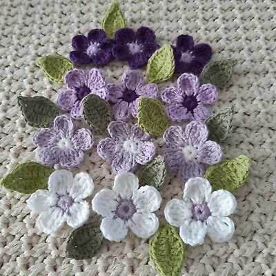 £4 • Buy  Crochet Flowers & Leaves Lilac Lavender Purple Embellishment Applique Patches 