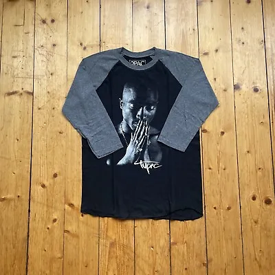 Bravado Tupac 2016 Black Grey 3/4 Sleeve Tshirt Music Rap Portrait 2Pac Makaveli • £2.99