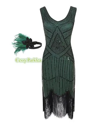 $32 • Buy ZA2-3 Green Ladies 1920s Roaring 20s Flapper Gatsby Costume Sequins Outfit Dress