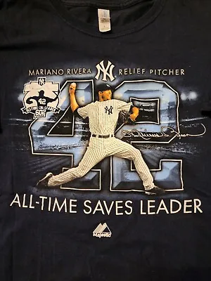 Large  Mariano Rivera NY Yankees T-shirt Majestic Saves Leader. Classic Baseball • $12.99