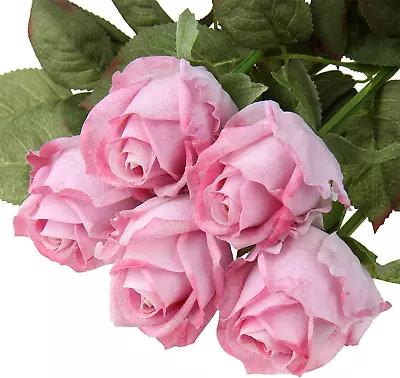 DILATATA Artificial Realistic Roses Pink Flowers 24  Real Touch Silk Roses Bouqu • $29.07