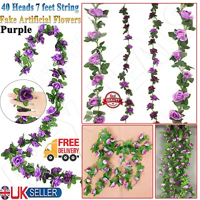 2m String Fake Artificial Flowers Vine Ivy Leaf Garland Floral Home Decor Purple • £3.14