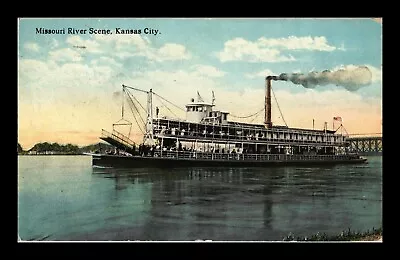 Dr Jim Stamps Us Steamboat Missouri River Scene Kansas City Colored Postcard • $0.25