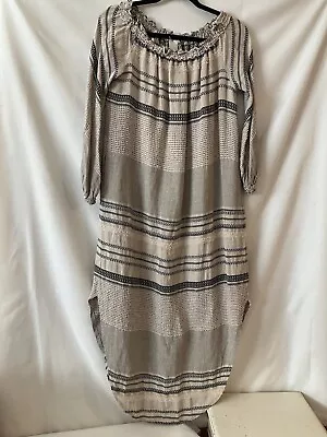 NWOT Malia Mills Linen Blend Boho Maxi Long Sleeve Textured Striped Dress Sz S • $40