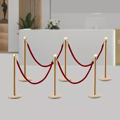 6pcs Stanchion Set Queue Pole Crowd Control 39.37in Stanchions + Velvet Ropes • $84.92