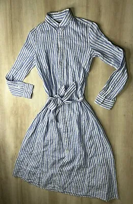 NWOT Polo Ralph Lauren Womens Dress Navy White 8 Stripe Shirting Cloth Poplln • £94.41