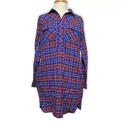 J. Crew Flannel Shirtdress Small Red Blue Plaid Long Sleeve E1307 • $25