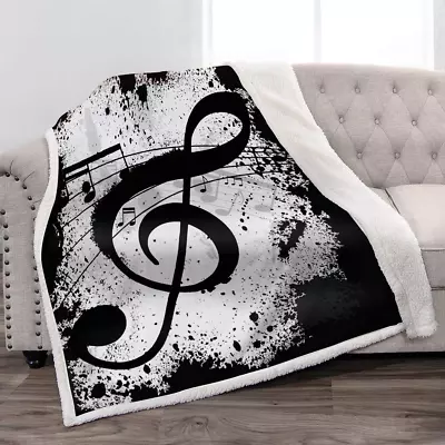 Music Note Sherpa Blanket Soft Comfortable Black White Blanket For Sofa Chair Be • $36.99