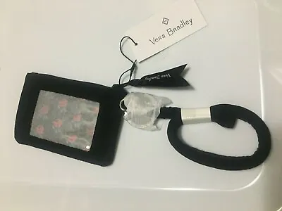Vera Bradley Classic Black Microfiber Zip ID & Lanyard Set Key Ring Zip Close  • $40