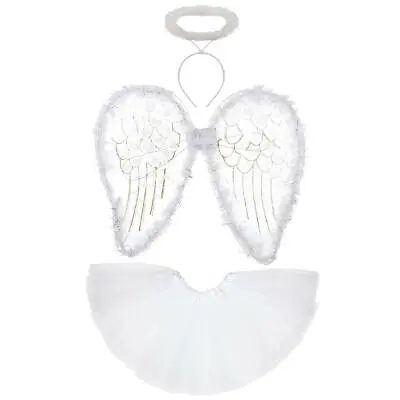 £9.95 • Buy Children's Fairy Outfit Gold Glitter Wings Halo White Tutu Angel Xmas Nativity 