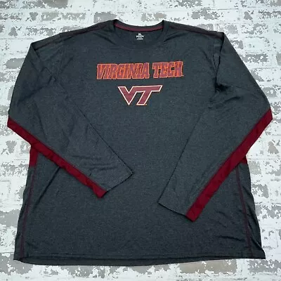 Virginia Tech Hokies Shirt Men XXL 2XL Gray Tee Long Sleeve Performance Gym Poly • $14.91