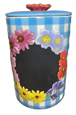 Cheryl’s Cookies Hello Spring Floral Cookie Jar Canister W/ Chalkboard 9.5” Tall • $24.49