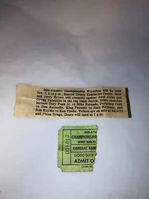 Original 1980's NWA Mid-Atlantic Wrestling Ticket Stub W/ Newspaper Clipping WWE • $29.99