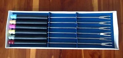 $10 • Buy Set Of 6 Trudeau Black Handled Assorted Colored Tips Fondue Forks Original Box