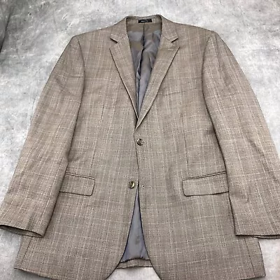 Pronto Uomo Platinum Blazer Men 46XL Brown Blue Plaid Wool Classic Career • $44.97