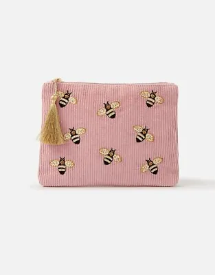 £9.99 • Buy New With Tags Accessorize Pink Bee Embellished Pouch Makeup Bag