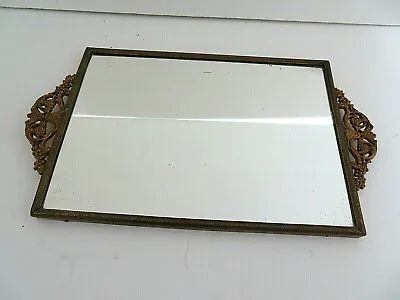 Vintage Brass Vanity Dresser Mirror Perfume Tray • $21.36