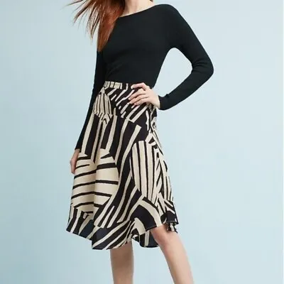 Anthropologie Maeve Ava Zebra Heart Cream & Blue Midi Skirt 0 • $64.95