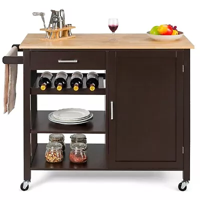 Kitchen Island Storage Trolley Rolling Cart Shelves Cupboard Cabinet Wine Rack • £99.95