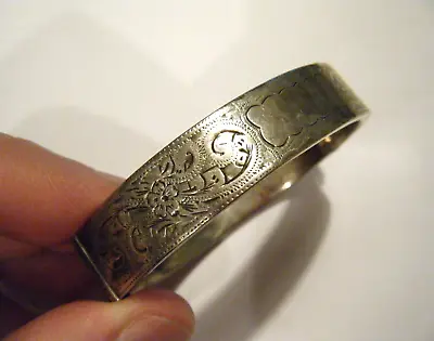 Antique 1880s Victorian Sterling Silver Engraved English Hinged Bracelet H.G.&S. • $155