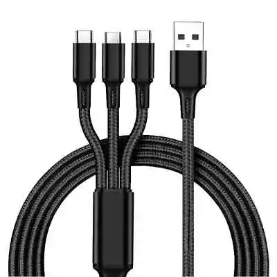 Multi Charger Cable 3 In 1 Charging Cable [1.2M] Multiple USB Cable Nylon Braid • £3.79