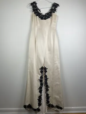 Vintage Fiandaca Dress Evening Gown Cocktail Silk Ivory Flowers Sequins Size S/M • $125