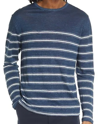 Vince  Blue White Stripes 100%Linen Men's Knitted Sweater Size XL • $119