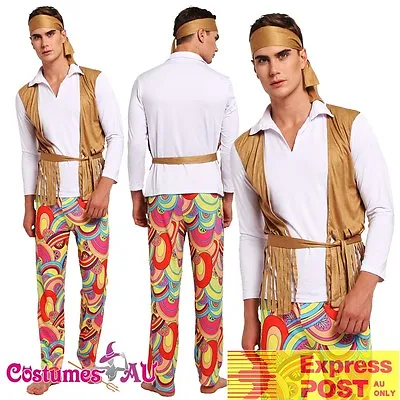 Mens Hippie 60s 70s Hippy Retro Groovy Costume Halloween 1960s 1970s Fancy Dress • $21.99