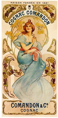 COGNAC COMANDON By Mucha Vintage Drink Advertising Poster • $18