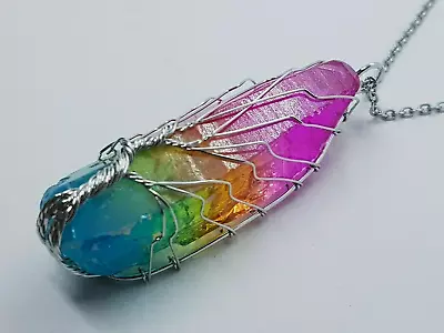 Rainbow Quartz Necklace Tree Of Life Pendant Stone Silver Chain Necklace • £6.49