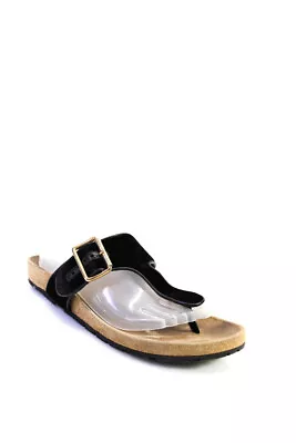 Prada Womens Buckle Velvet T Strap Sandals Black Leather Size 39.5 • $121.99