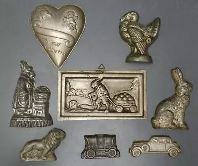 Lot Of 8 Vintage Metal Tin/Aluminum Candy Chocolate Molds Holiday Decorative • $169.93