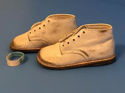 Vintage Leather Baby Shoes With Boys ID Bracelet • $10