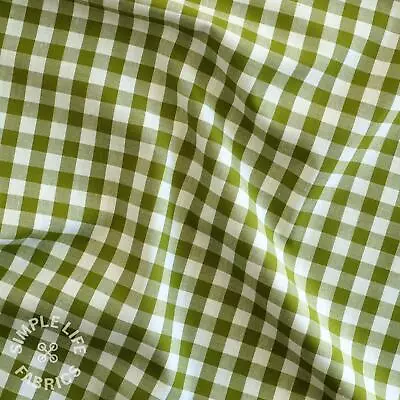 Gingham Fabric Moss Green Cotton Checks Yarn Dyed - Oeko-Tex - Per Half Metre • £5