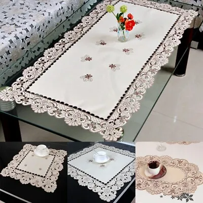 $7.29 • Buy Lace Rectangle Floral Satin Fabric Embroidered Cutwork Tablecloth Table Runner