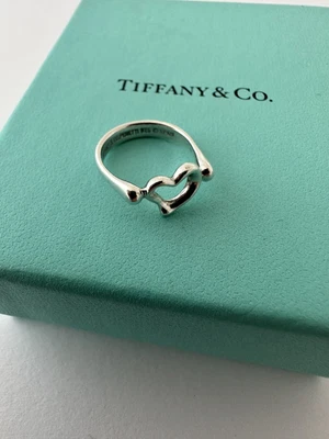 £115 • Buy Vintage Sterling Silver Tiffany & Co Elsa Peretti Mini Open Heart Ring In Box