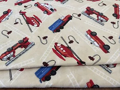 Flannel Fabric Helicopter Emergency Vehicles Beige Red 2 1/2 X 42” • $12.98