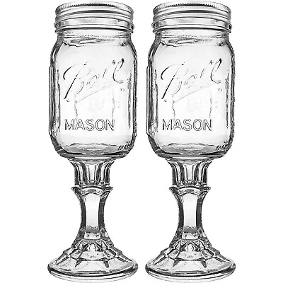 Ball Mason Jar Wine Glass Stem Pedestal Drinking Cup Joke Gag Collector 2 Piece • $28.73