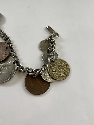 Vintage Coin Bracelet Real Foreign Coins UK Tunisia Mexico • $19.99