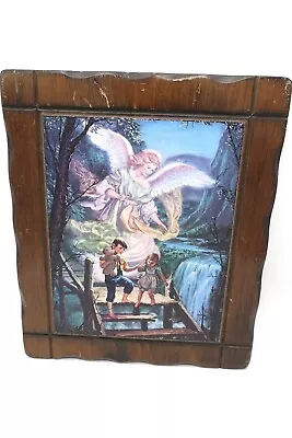 Vintage Guardian Angel Wood Mounted Print Children Crossing Danger Bridge Steps • $23.99