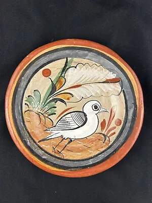 Vintage Mexican Tonala Folk Art Pottery Hand Painted Bird Plate 6” • $16