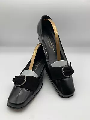 Salvatore Ferragamo  Classic Patent Slip On Shoes Velvet Buckle  8.5 C • £55