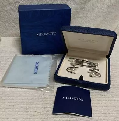 Mikimoto Pearl Tie Pin Cufflinks Set Silver • $155