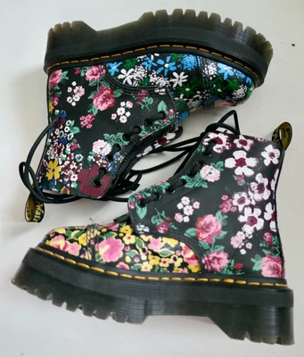 £119.99 • Buy Dr Martens Martins Floral Black Leather Sinclair Platform Boots 4