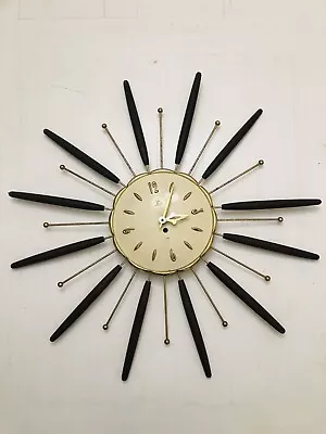 Mid-Century Vintage Lux Starburst Clock 1963 Robert Shaw Teak With Metal NO KEY • $225