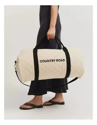 COUNTRY ROAD QUILTED CANVAS LOGO TOTE BAG In Natural  RRP$119 • $119