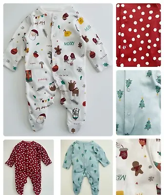 £3.95 • Buy Baby Christmas Sleepsuit Nutmeg Cotton Xmas Festive Pjs Outfit Grow Girls Boys